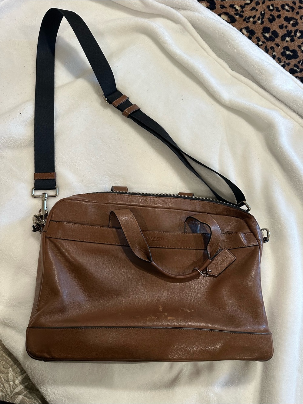 Coach Cognac Brown Leather Laptop Brief with Removable Black Strap